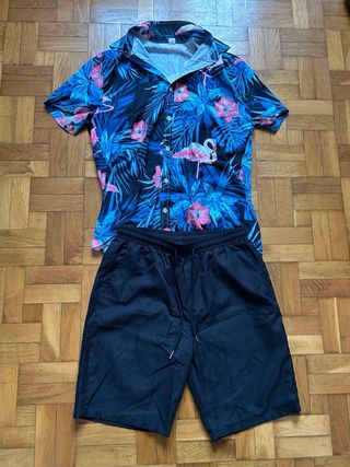Camisa Hawaiana Flamencos y Hojas