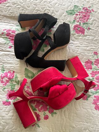 Lote Sandalias Tacón Plataforma Negro y Rojo