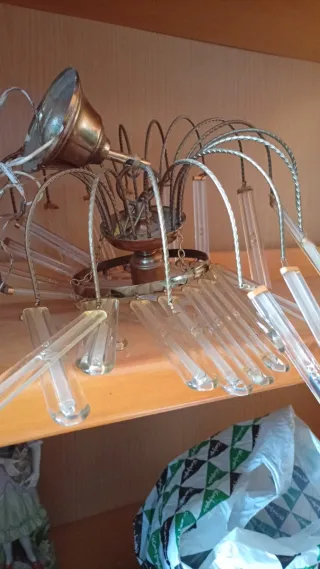 Lámpara de techo cristal y metal dorado vintage
