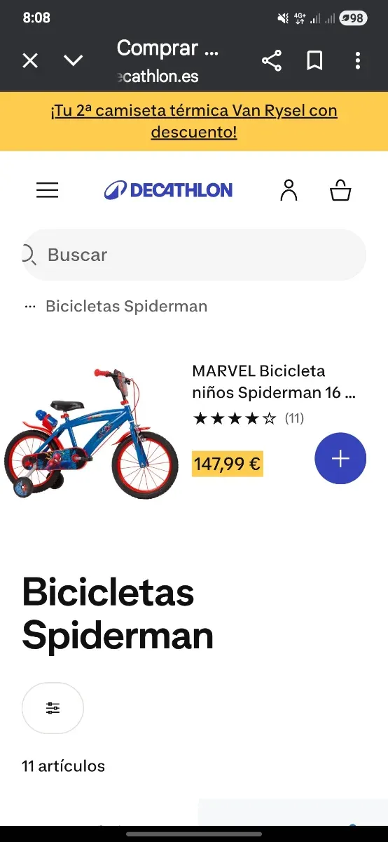 Bicicleta Spiderman 14 Infantil