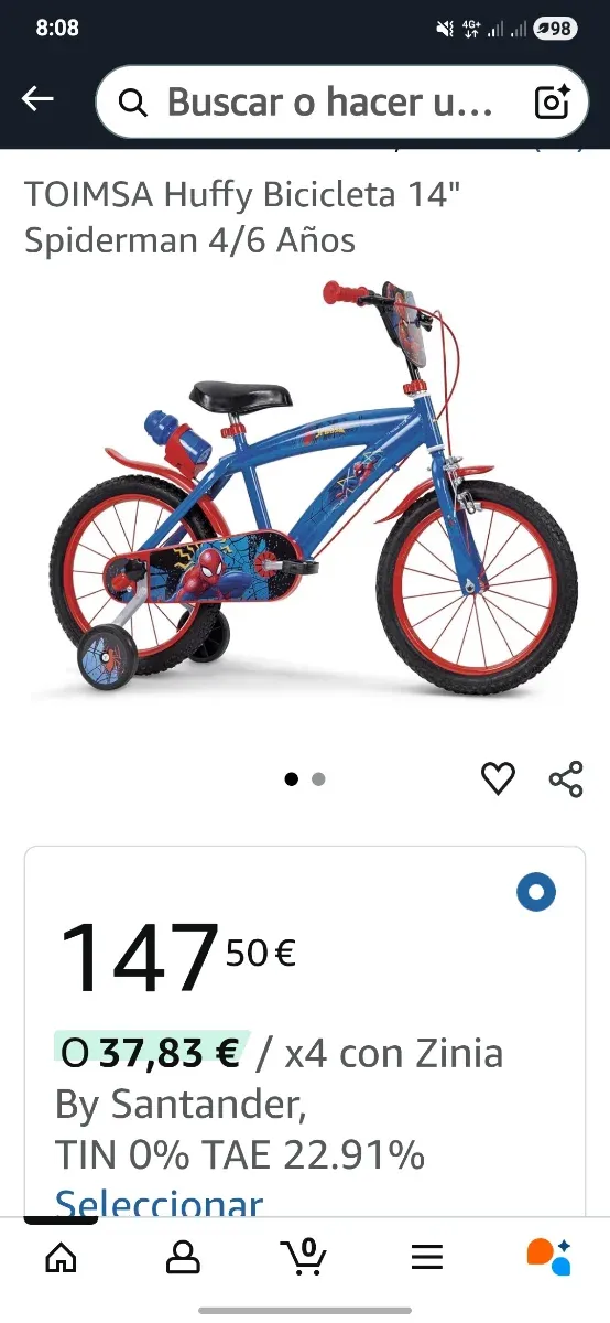 Bicicleta Spiderman 14 Infantil