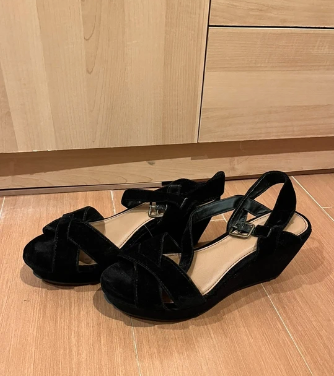 Sandalias tacón corrido terciopelo negras