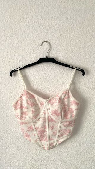 Top Corsé Estampado Rosa y Blanco