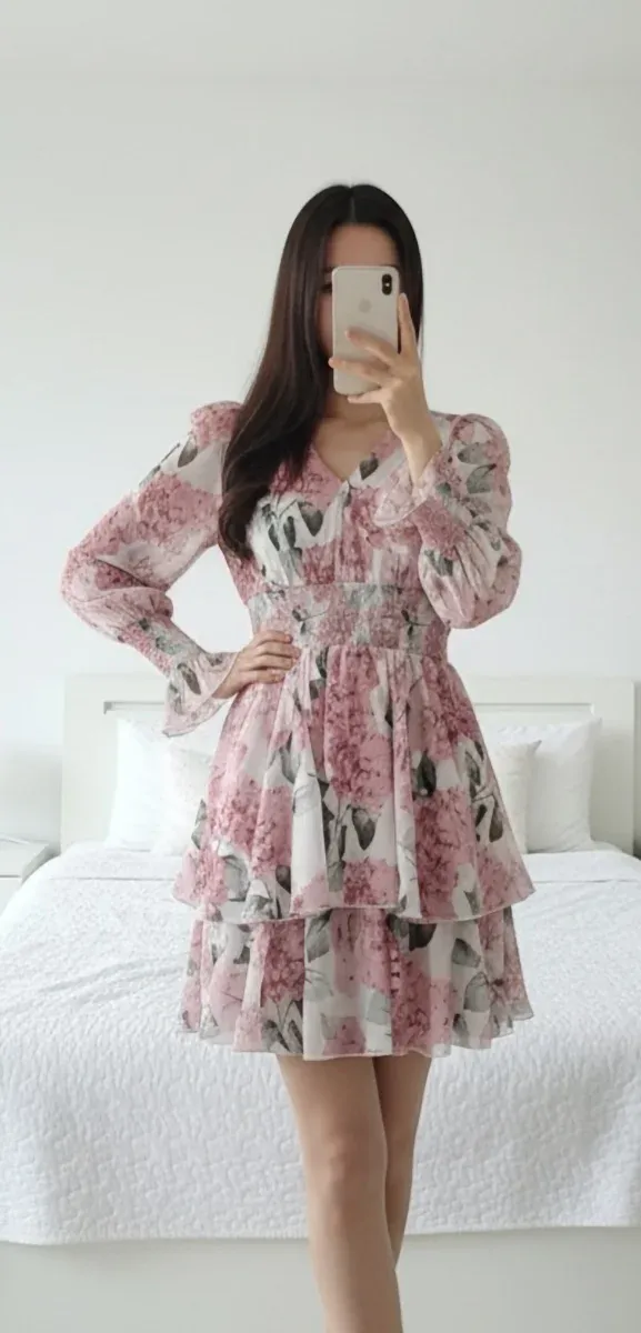 Vestido volantes floral rosa y blanco