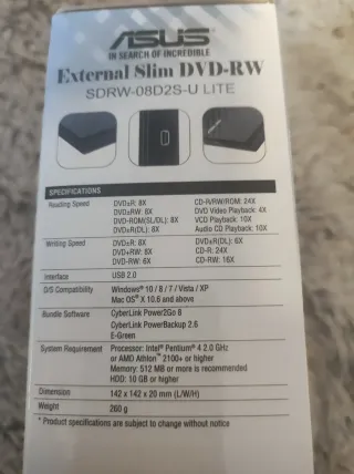 Masterizzatore Esterno DVD-RW ASUS SDRW-08D2S-U LI