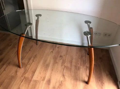 Mesa de comedor cristal y madera