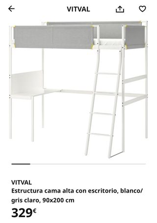Cama alta Ikea Vitval con escritorio
