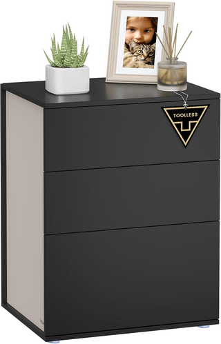 Comodino, Tavolino da Letto con 3 Cassetti, Design