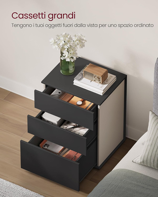 Comodino, Tavolino da Letto con 3 Cassetti, Design