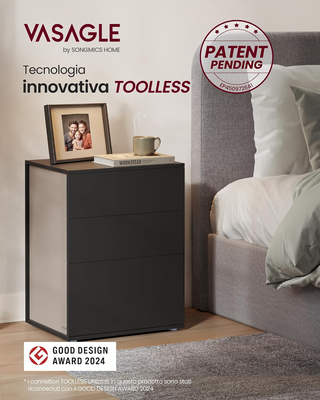 Comodino, Tavolino da Letto con 3 Cassetti, Design
