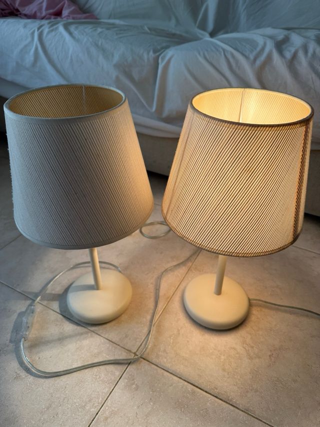 2 Lámparas Mesita Noche Beige Tela