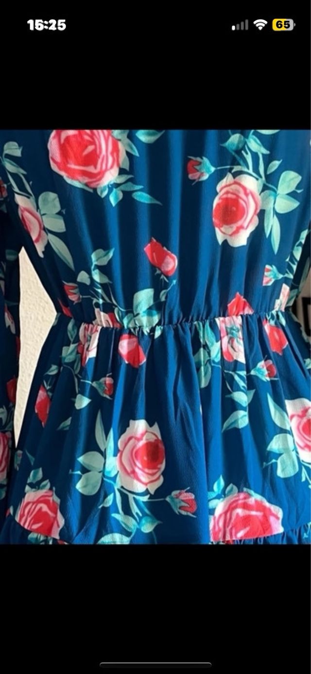 Vestido estampado floral azul y rosa 