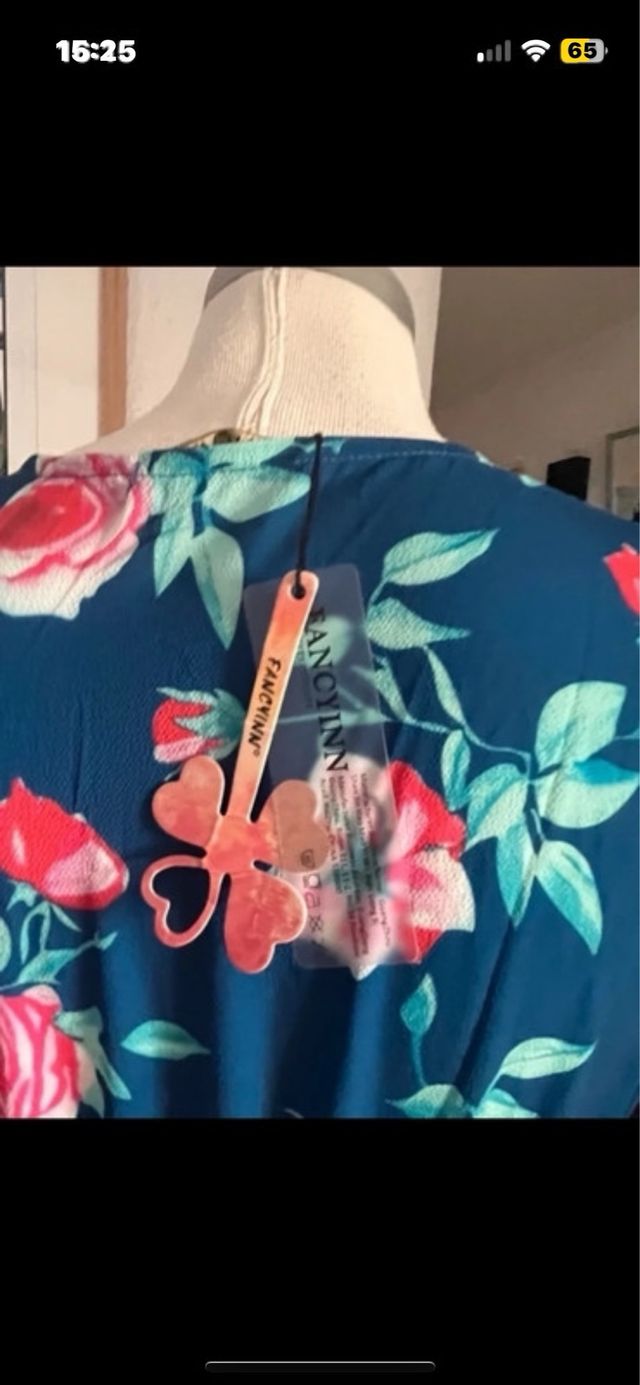 Vestido estampado floral azul y rosa 