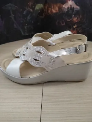 Sandali donna zeppa bianchi argento