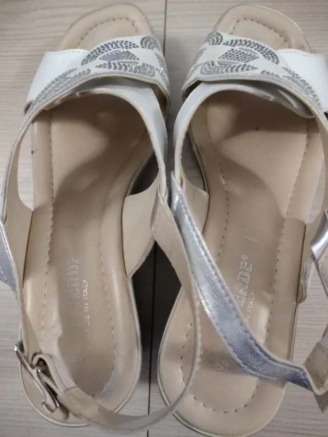 Sandali donna zeppa bianchi argento