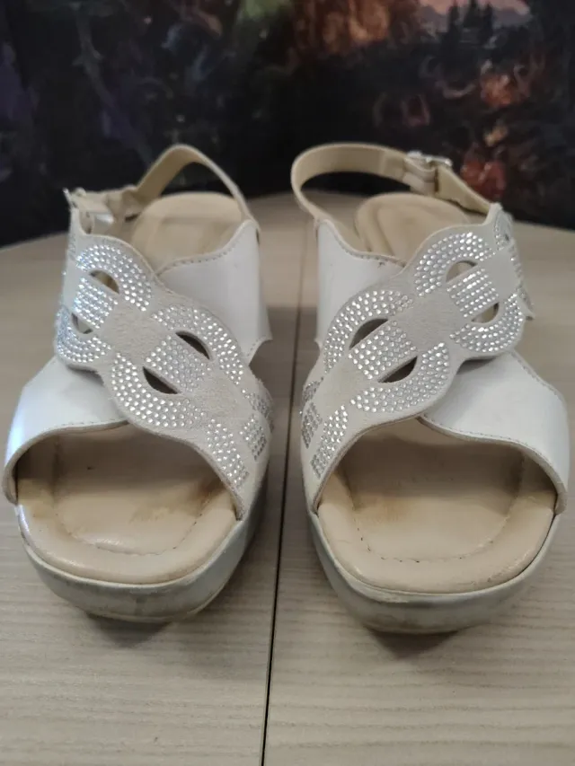 Sandali donna zeppa bianchi argento