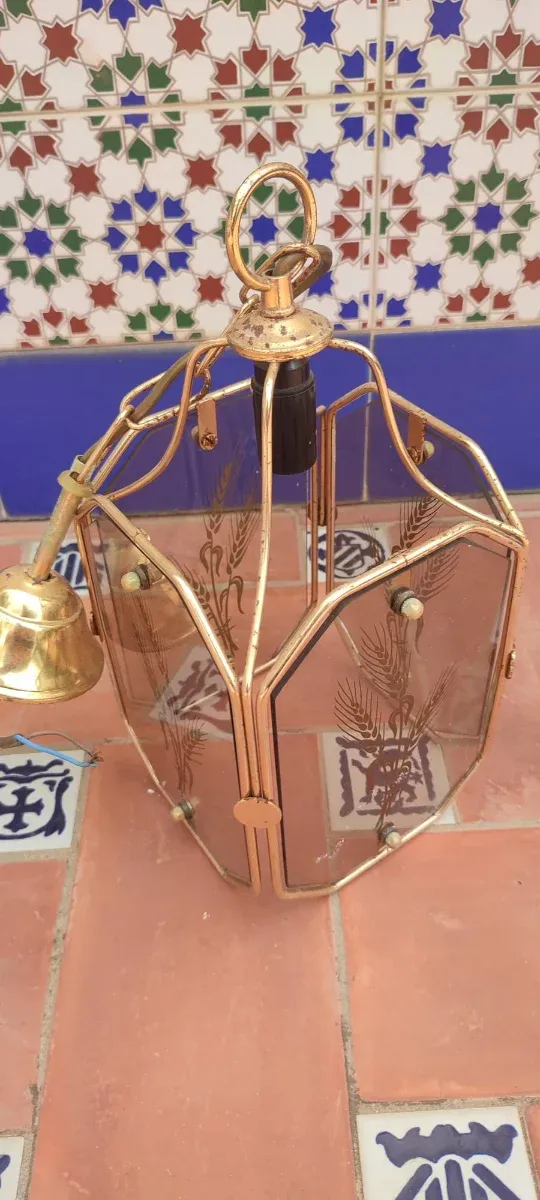 Lámpara de techo cristal y metal dorado