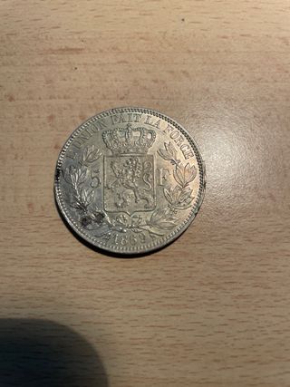 Moneta 5 Fr Belgio Ag 1869 Leopoldo II re