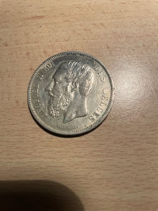 Moneta 5 Fr Belgio Ag 1869 Leopoldo II re