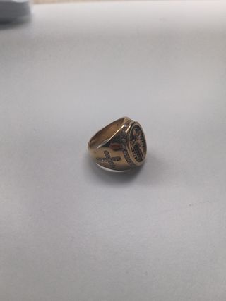 Anillo Sello Acero Inoxidable Cruz Dorado