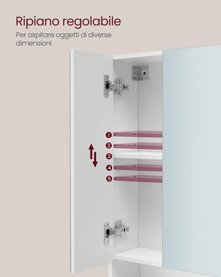 Armadietto Bagno da Parete con Ante a Specchio, Mo