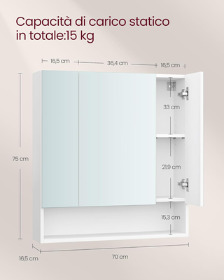 Armadietto Bagno da Parete con Ante a Specchio, Mo