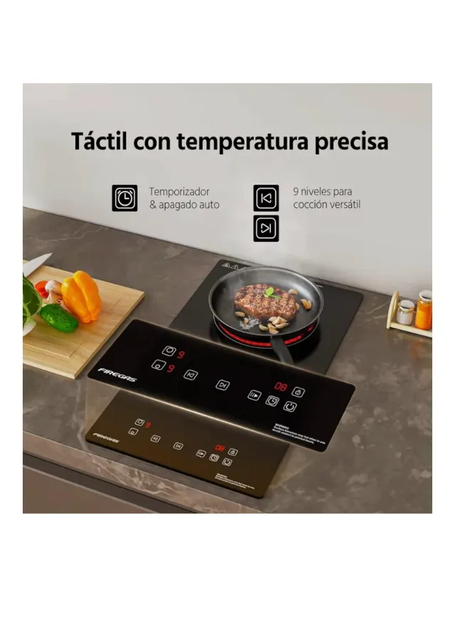 FIREGAS Placa Vitrocerámica Eléctrica 2 Fuegos