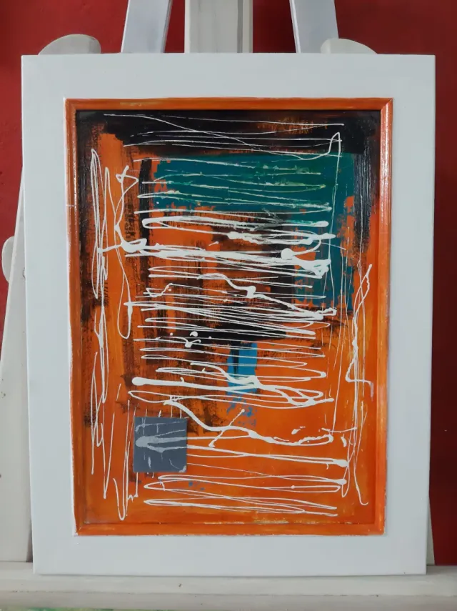 Pintura abstracta naranja y verde