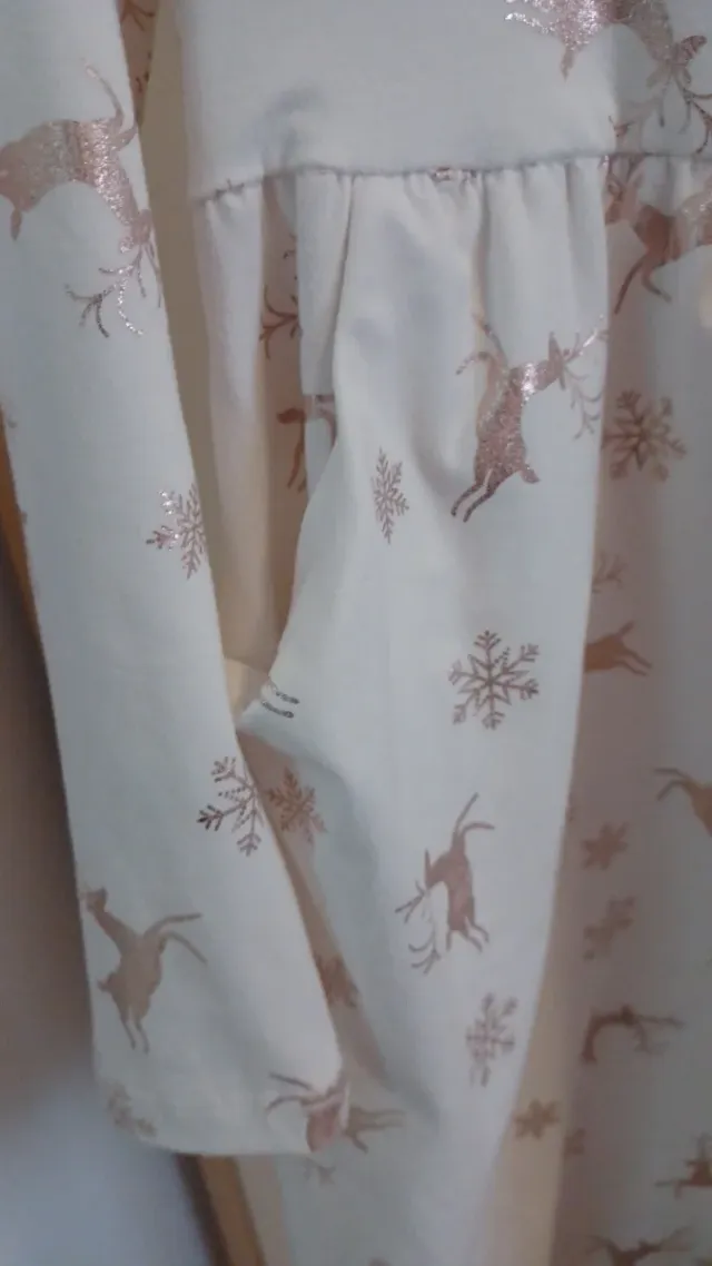 Vestido para Navidad con reno y copo nieve dorados