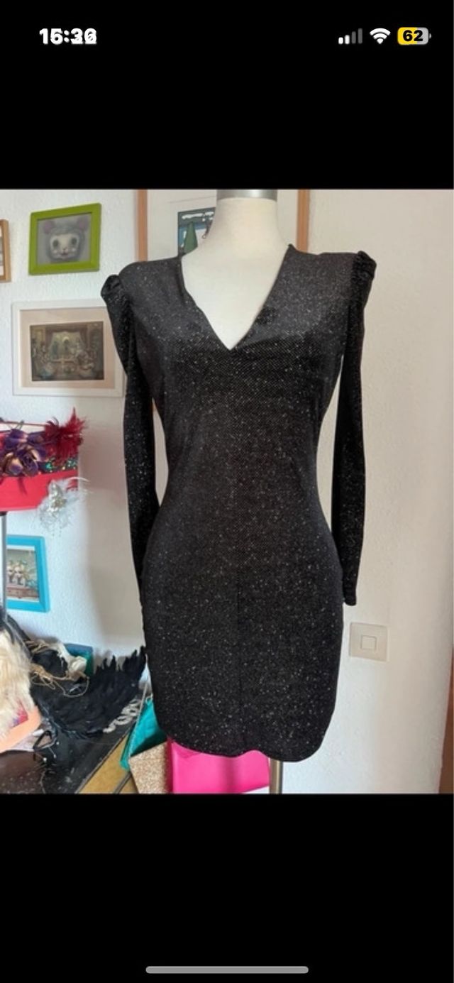 Vestido fiesta elástico purpurina plateada