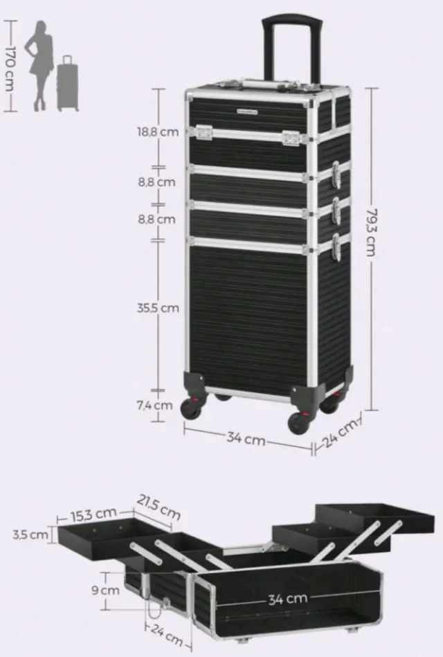 Maletín de maquillaje profesional con ruedas