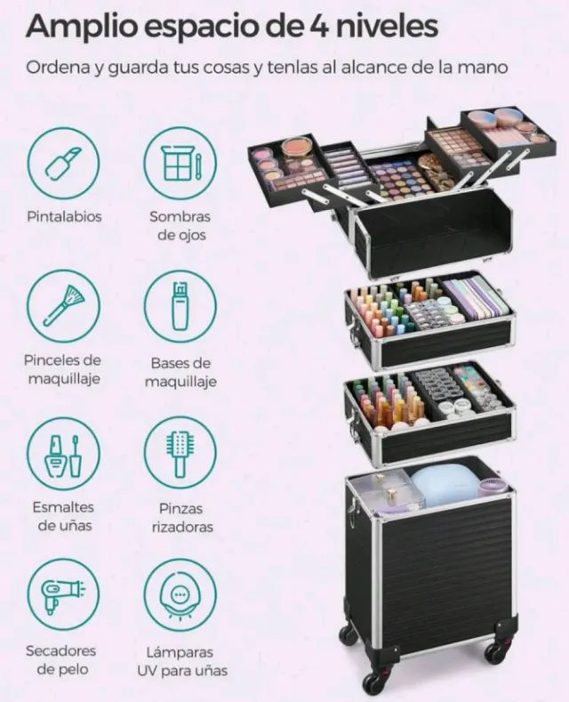 Maletín de maquillaje profesional con ruedas