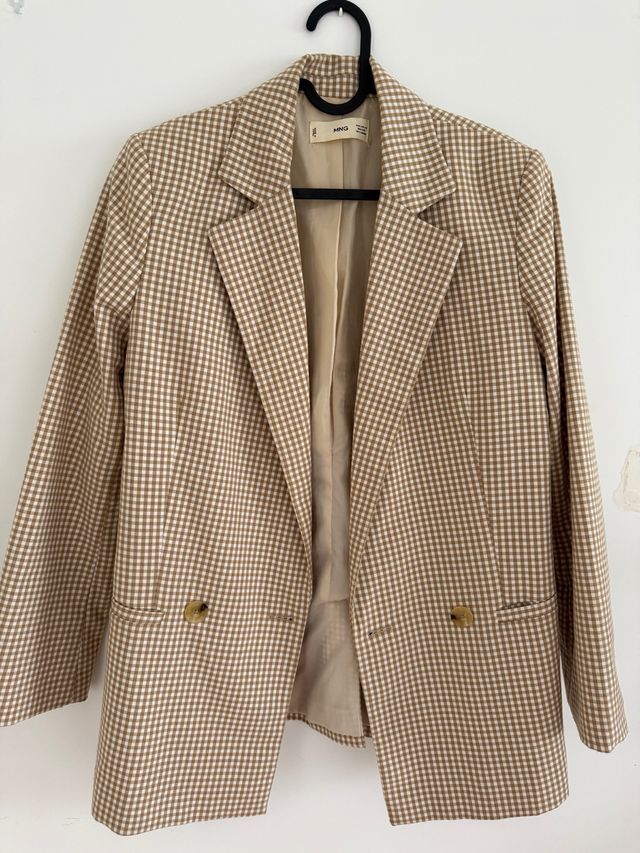 Blazer cuadros vichy Mango beige/marrón