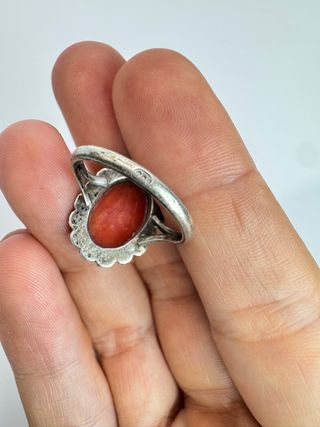 Anello Argento 800 Corallo Rosso Vintage