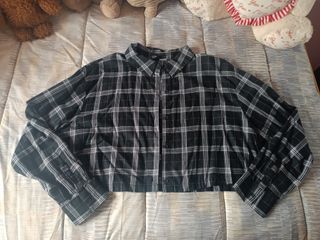 Camisa de Cuadros Negra y Blanca H&M | Talla L