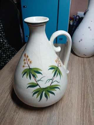 Jarra cerámica vintage flores craquelada