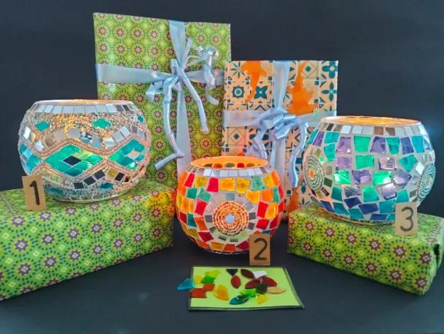 Portavelas Mosaico Cristal Multicolor