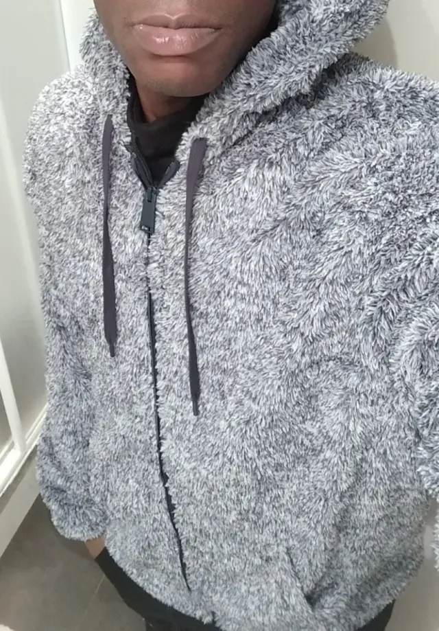 Sudadera polar con capucha azul y gris