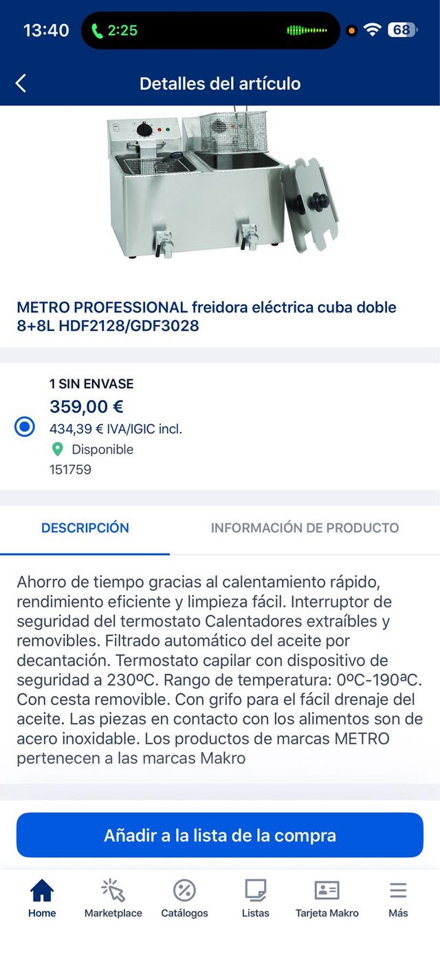 Friggitrice elettrica doppia Metro Professional