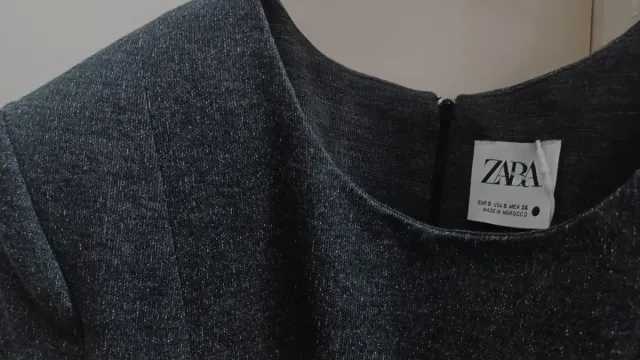 Vestido formal gris Zara, talla M manga larga.