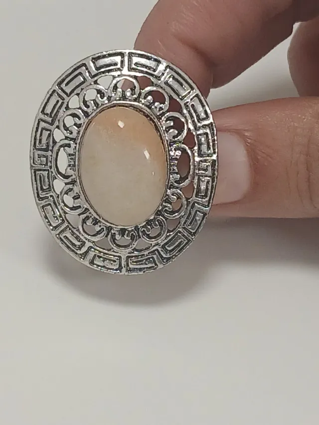 Anel Pedra Natural Bege Prateado