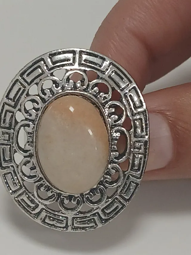 Anel Pedra Natural Bege Prateado