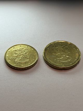 Lote 2 monedas 10 y 20 céntimos Finlandia 2001