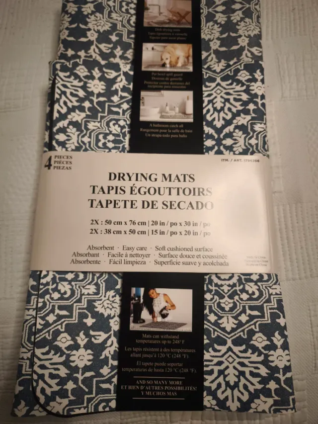 Tapetes de Secado Azul y Blanco (4 Piezas)