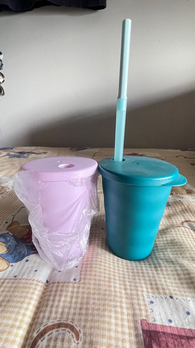 Juego 4 Vasos Tupperware Rosa y Turquesa