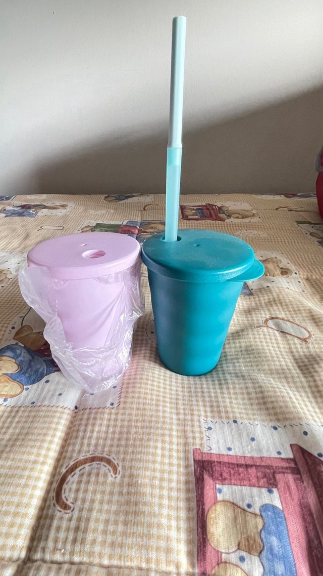 Juego 4 Vasos Tupperware Rosa y Turquesa