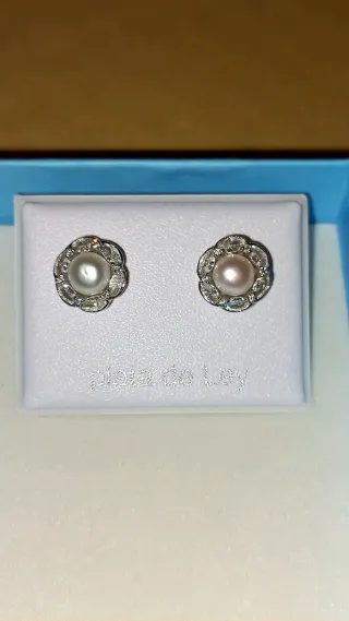 Pendientes perla y circonitas plata ley