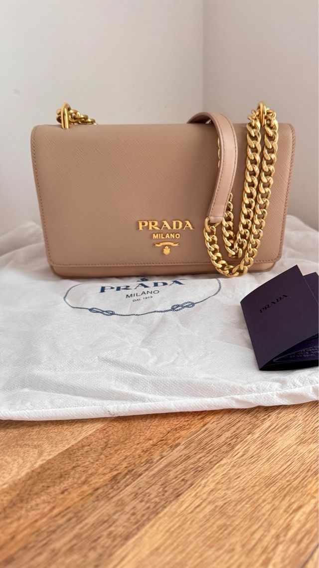 Bolso Prada Beige Cadena Dorada original
