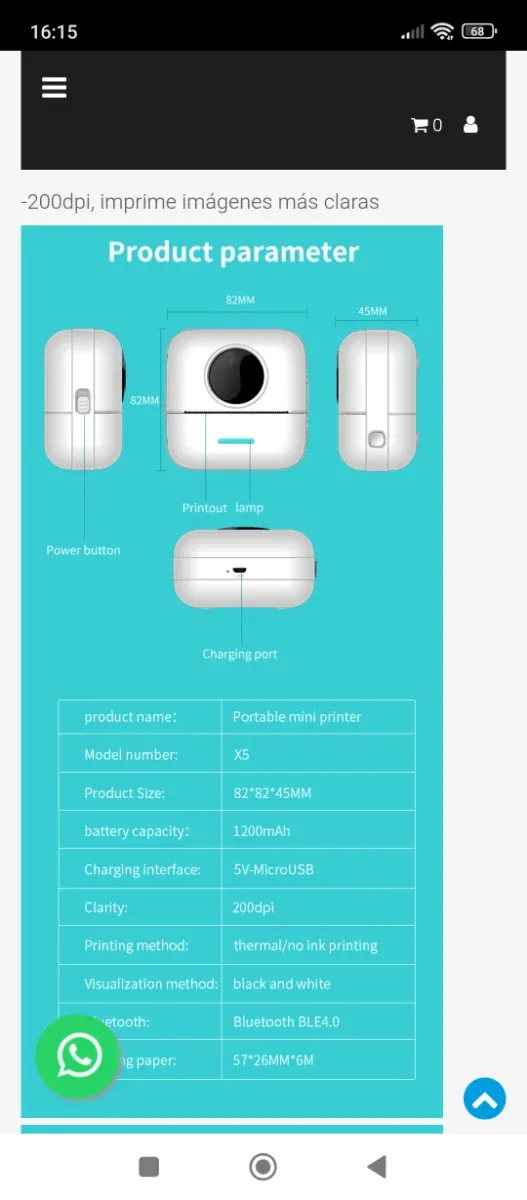 Mini stampante termica portatile blu