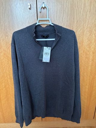 Jersey Mango cuello alto cremallera gris